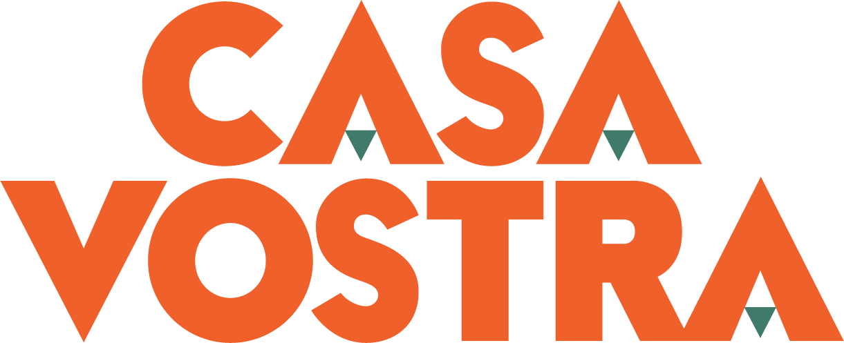 Casa Vostra wordmark in orange with green triangle accents