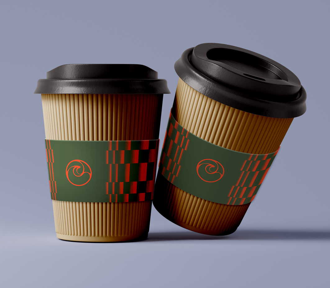 Ripple coffee cups with green sleeves and the Cloud House wave logo